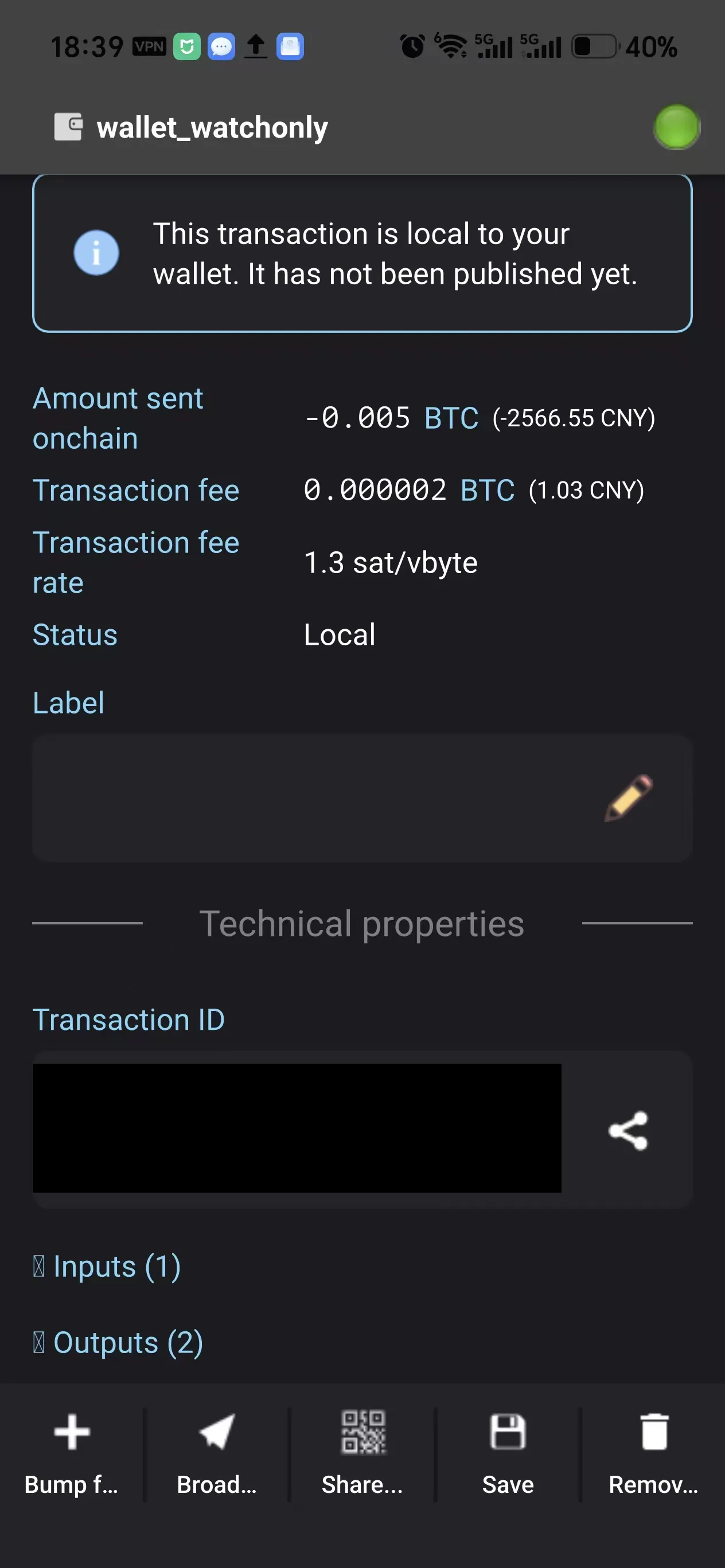 Broadcasting the transaction